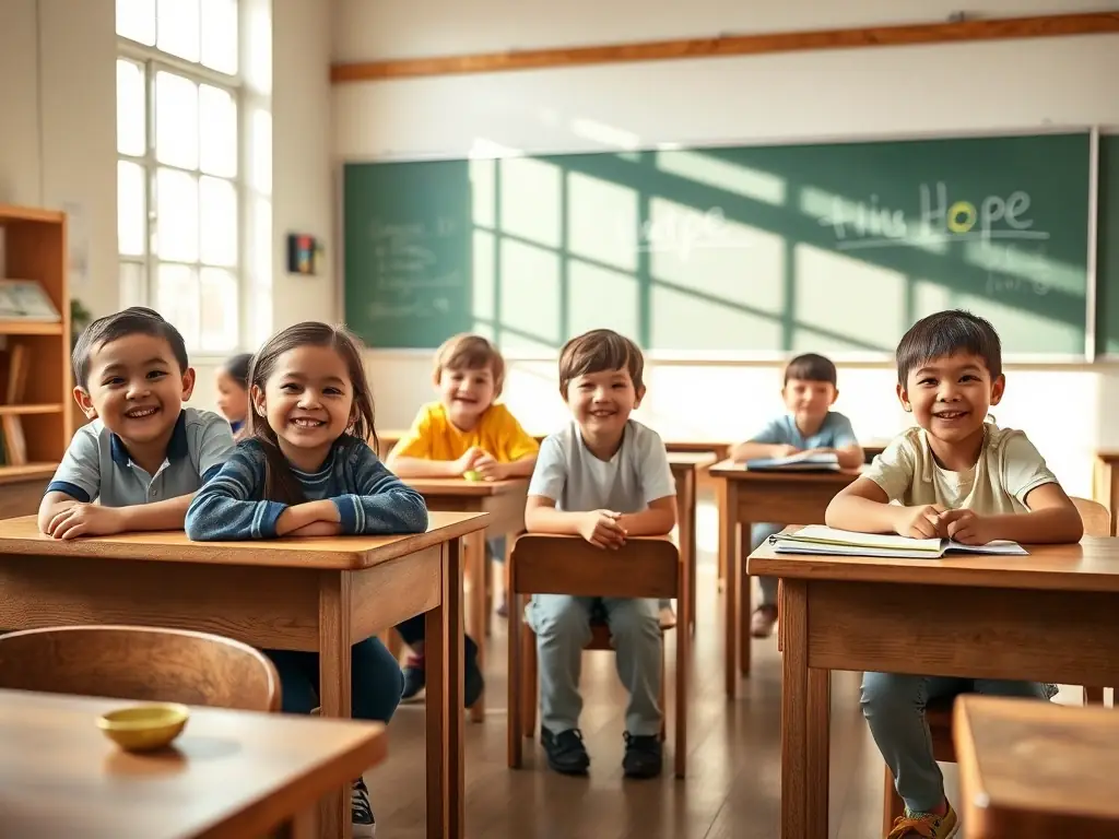 A vibrant photo of children participating in an educational activity at the S'Antonio Messina educational center. The children are engaged and smiling, showcasing the positive impact of the program on their learning and development.