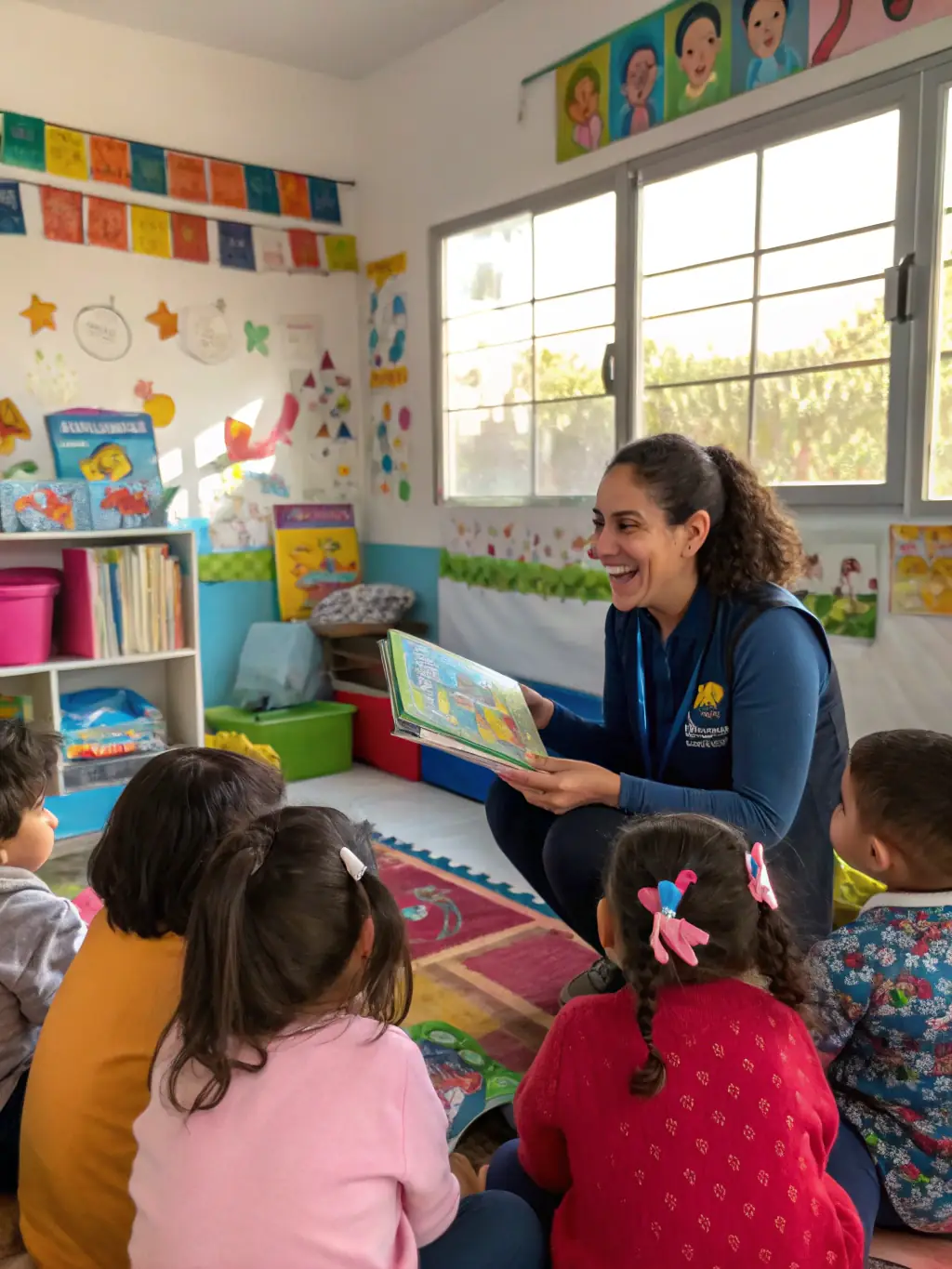 A bright and engaging photo of children participating in a tutoring session at the S'Antonio Messina educational center, with volunteers assisting them.