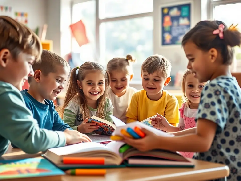 A photograph of children engaged in learning activities at the S'Antonio Messina educational center, highlighting the positive impact of educational support on disadvantaged children.