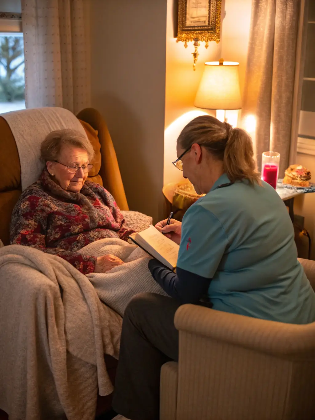 A comforting image of a staff member providing support to an unaccompanied minor at the S'Antonio Messina shelter, emphasizing the safety and care provided.